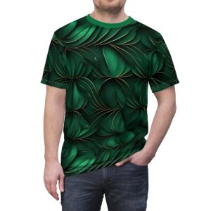 Unisex T-shirt i mørkegrøn med unikt natur design mønster